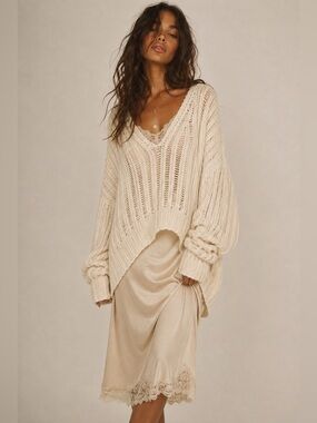 Free People Oversized Chunky Knit 100% Cotton Sweater Boho